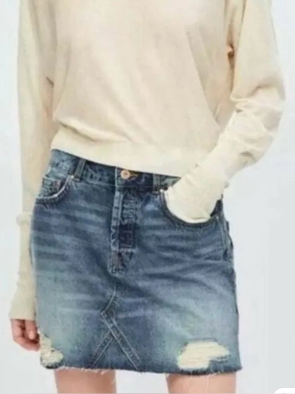 Zara Distressed Denim Mini Skirt Size Small